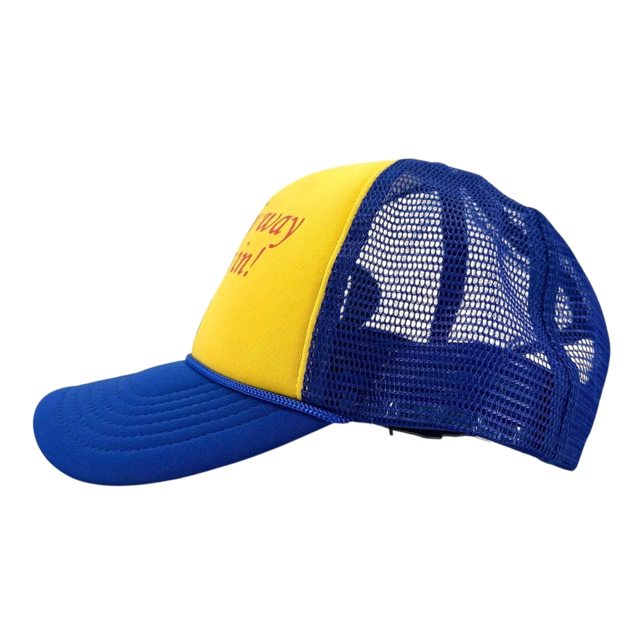 Gallery Department Only Way Out Trucker Hat Blue Yellow (2 G Patch Custom)
