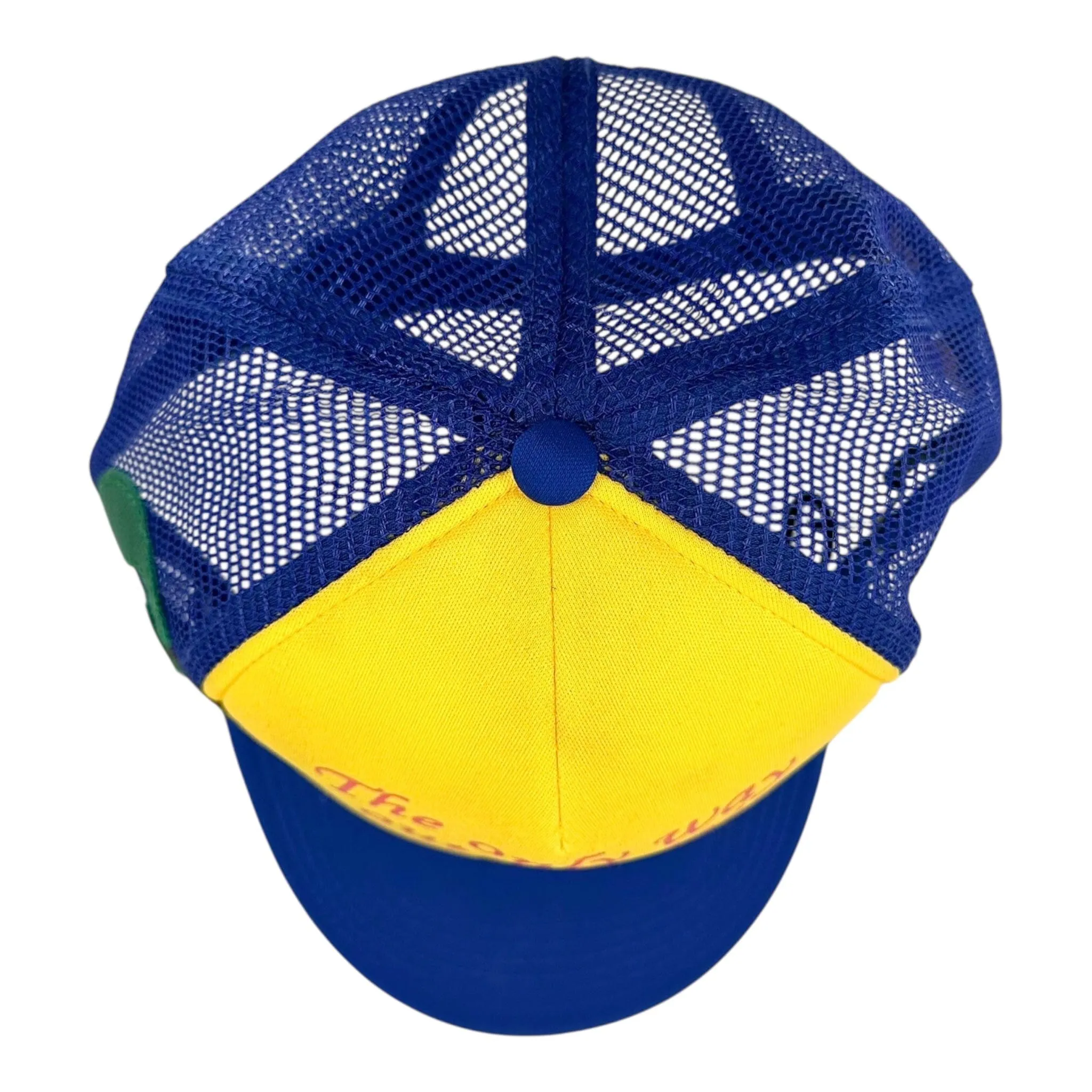 Gallery Department Only Way Out Trucker Hat Blue Yellow (2 G Patch Custom)