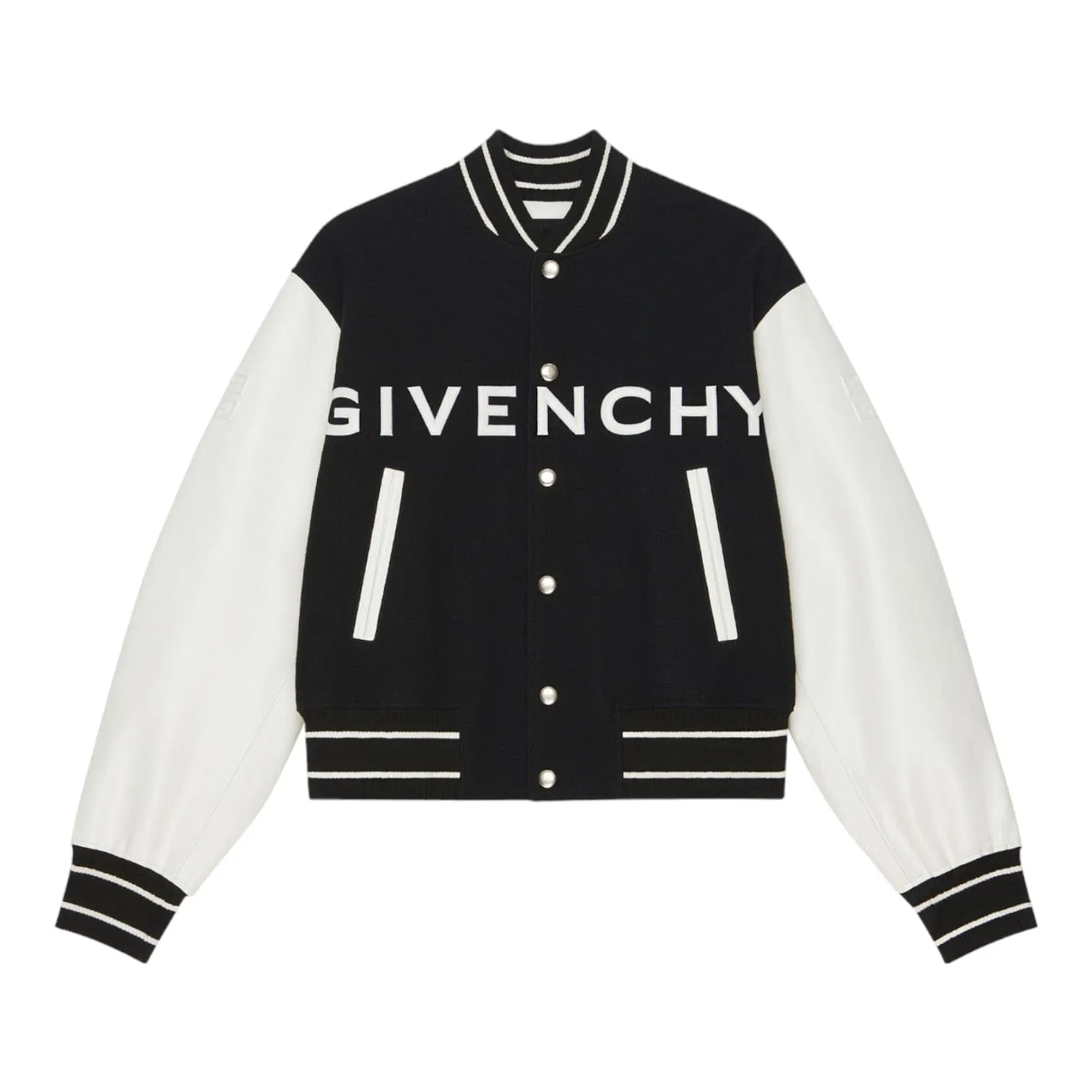 Givenchy Leather Wool Varsity Jacket Black White