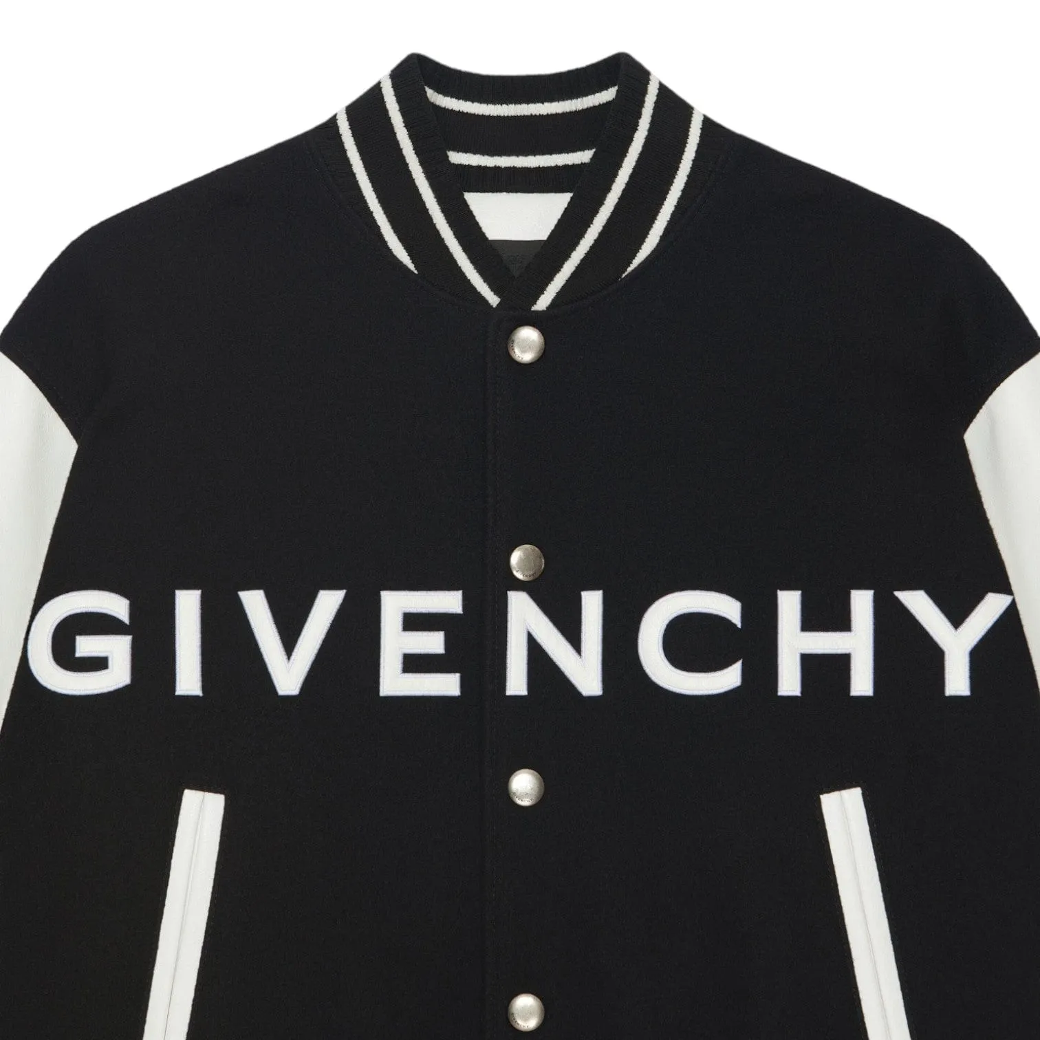 Givenchy Leather Wool Varsity Jacket Black White