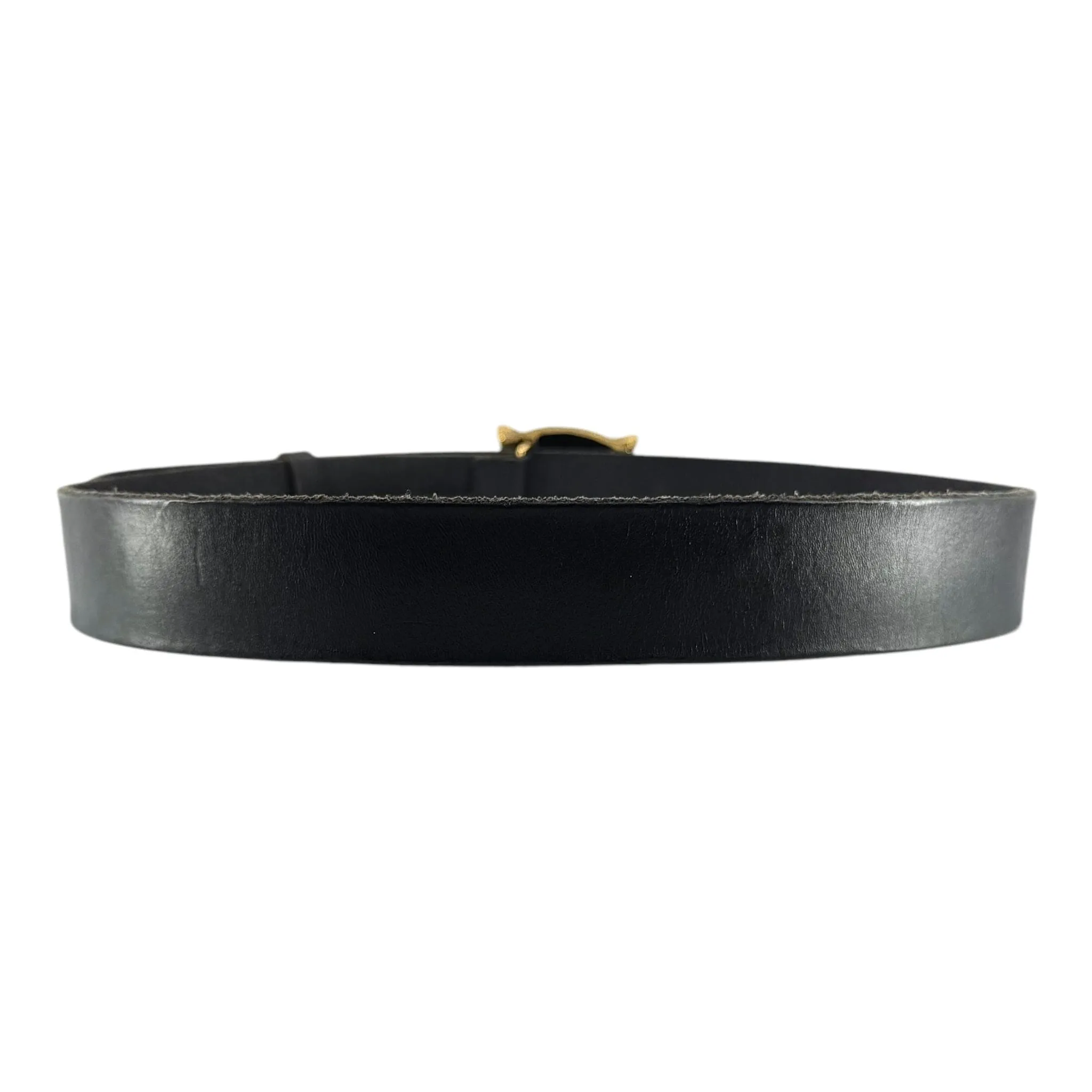 Gucci Feline Antique Gold Buckle Leather Belt Black Pre-Owned