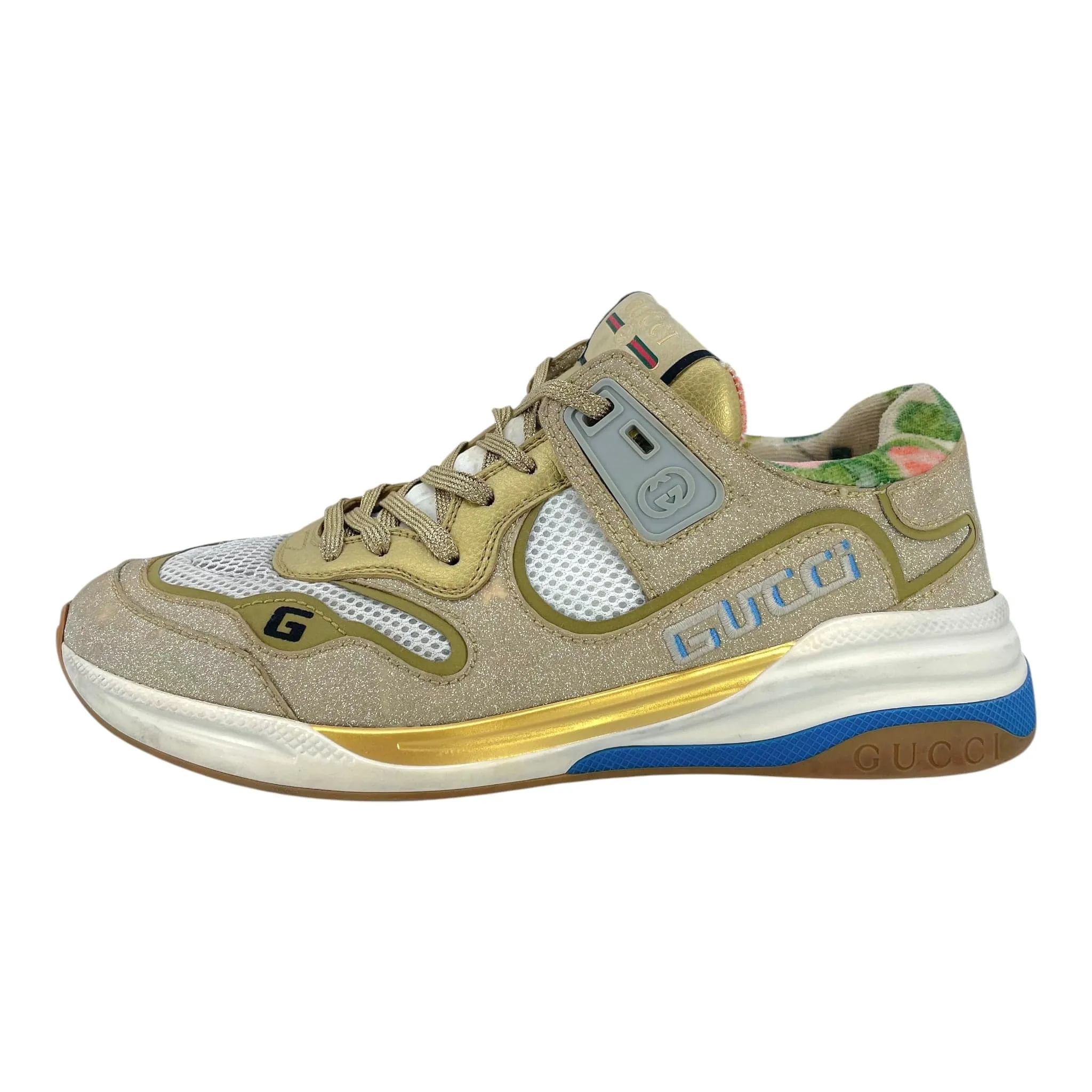 Gucci Ultrapace Glitter Printed Sneaker Beige Gold Pre-Owned