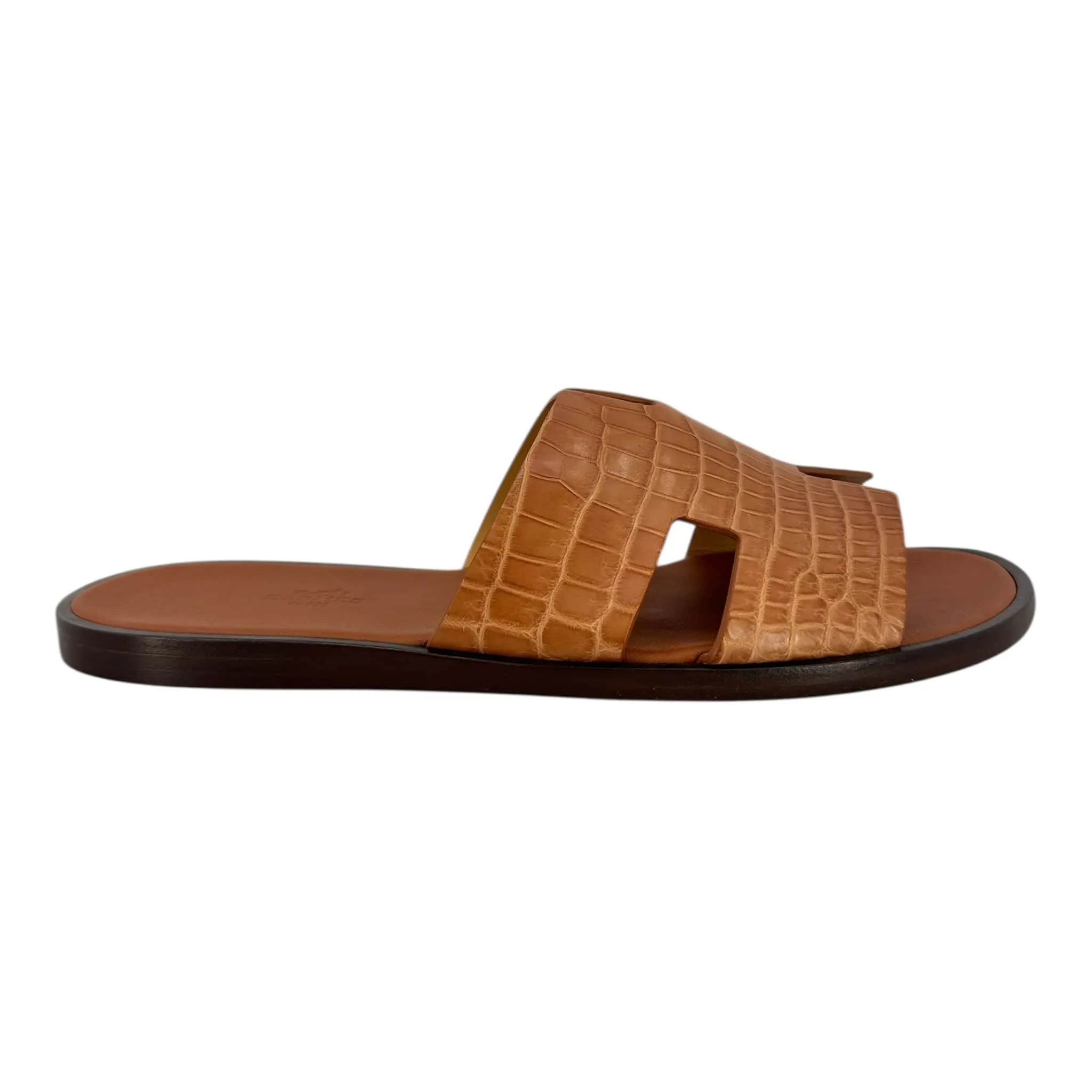 Hermes Alligator Izmir Sandals Brown Black