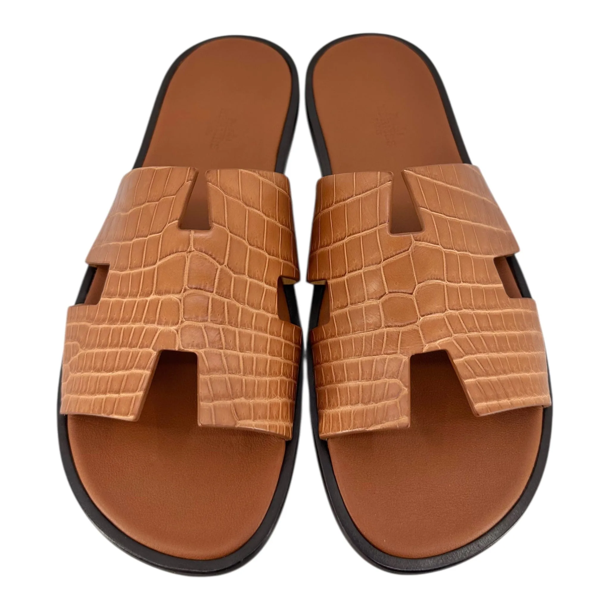 Hermes Alligator Izmir Sandals Brown Black