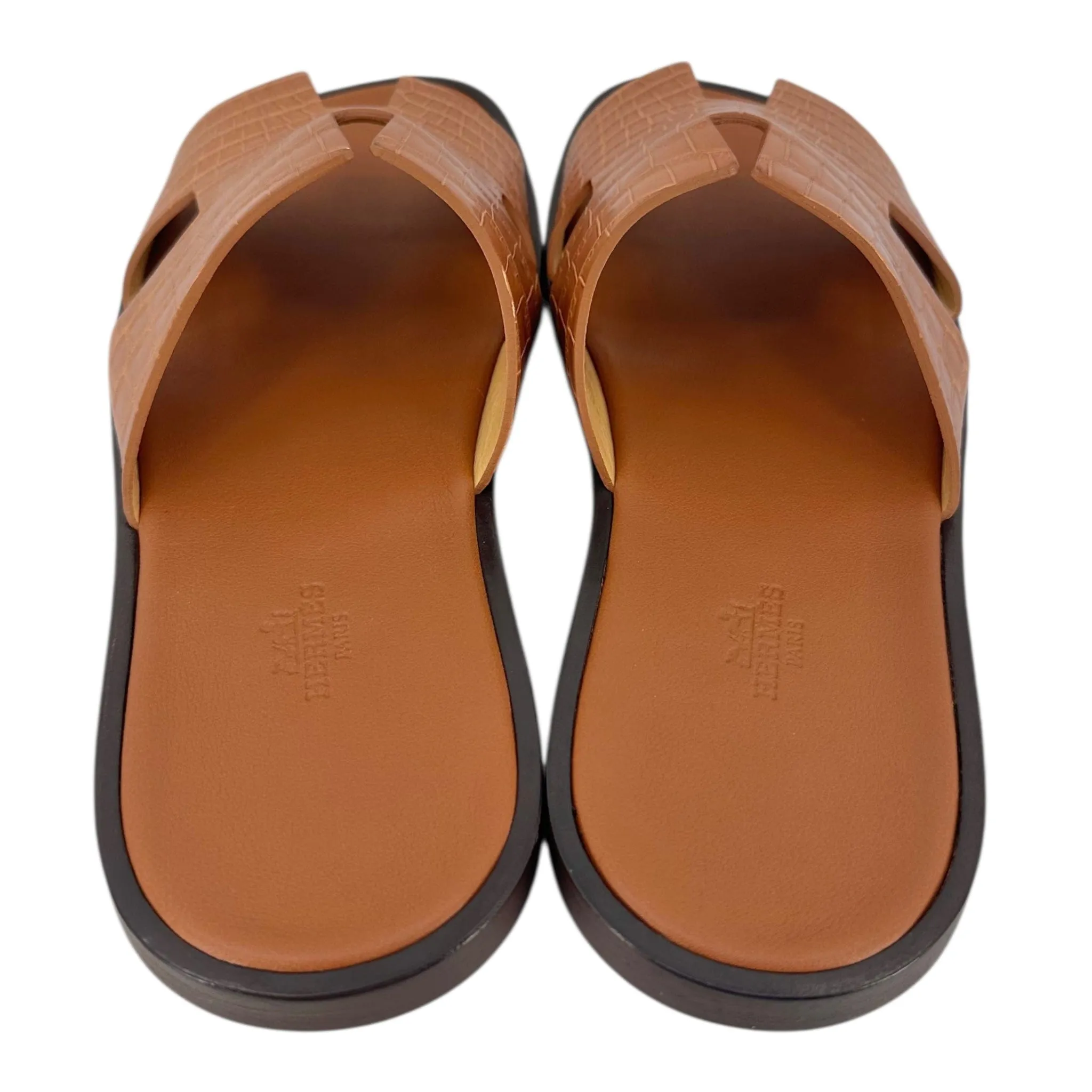 Hermes Alligator Izmir Sandals Brown Black