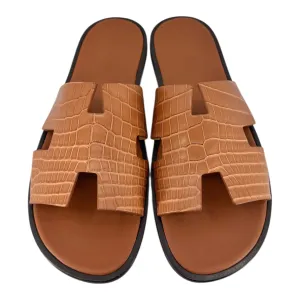 Hermes Alligator Izmir Sandals Brown Black