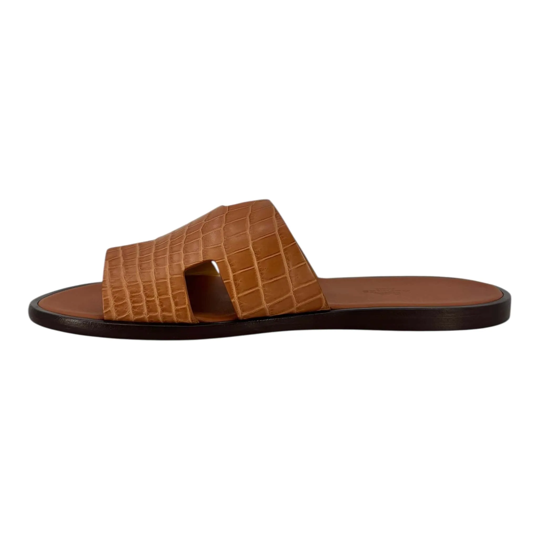 Hermes Alligator Izmir Sandals Brown Black