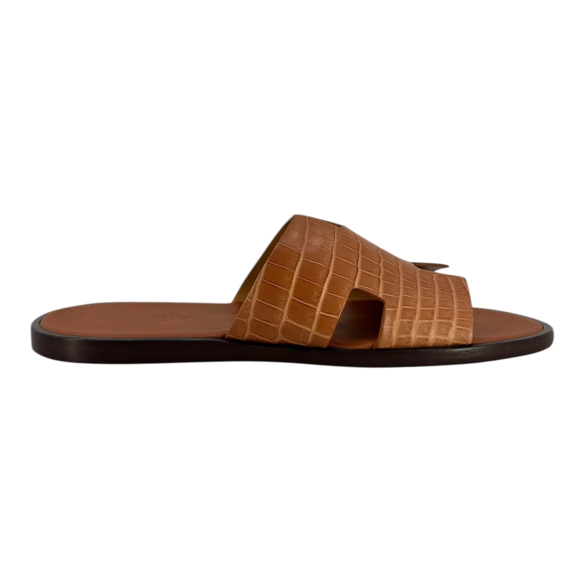 Hermes Alligator Izmir Sandals Brown Black