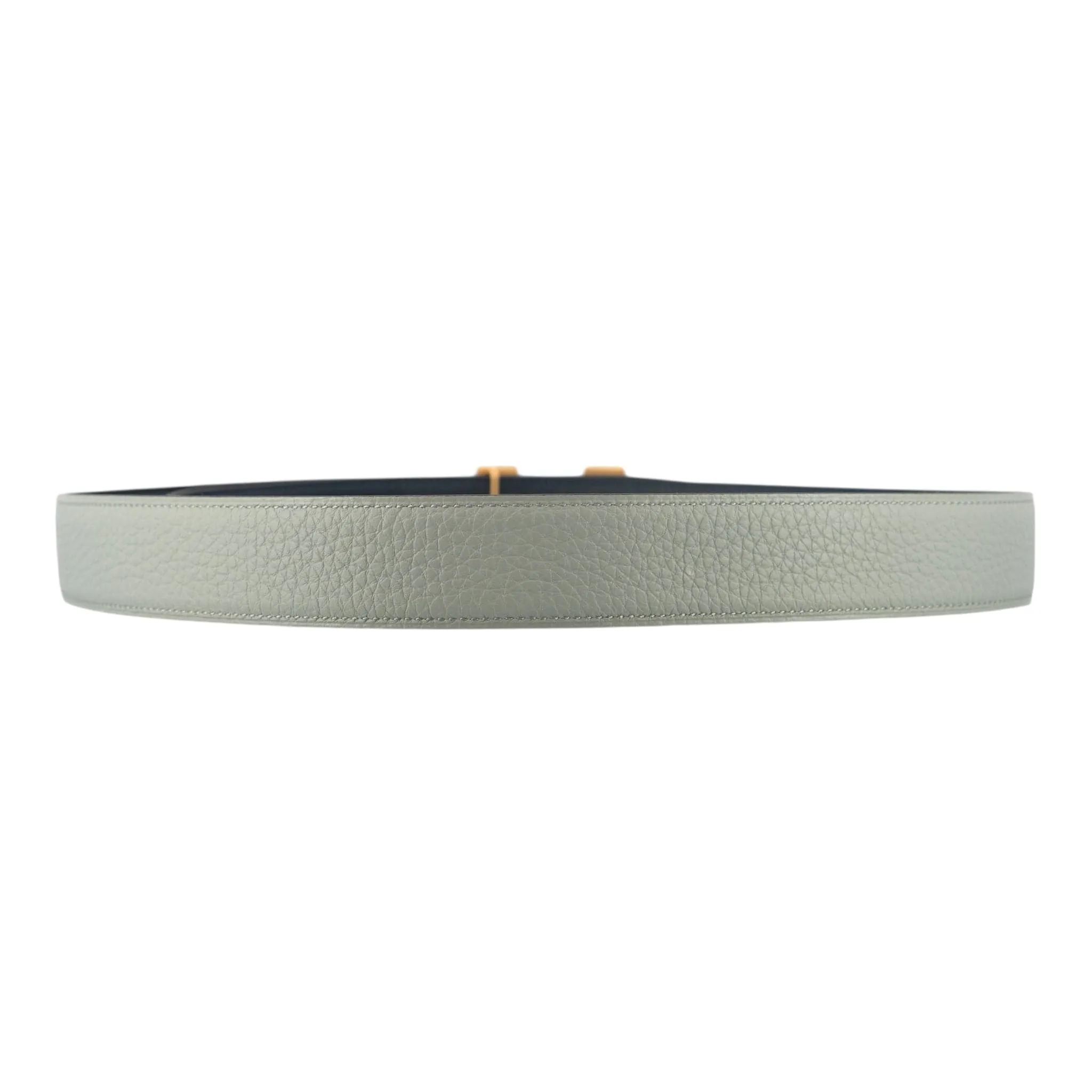 Hermes H Buckle 32MM Reversible Leather Belt Grey Navy Blue Gold Pre-Owned