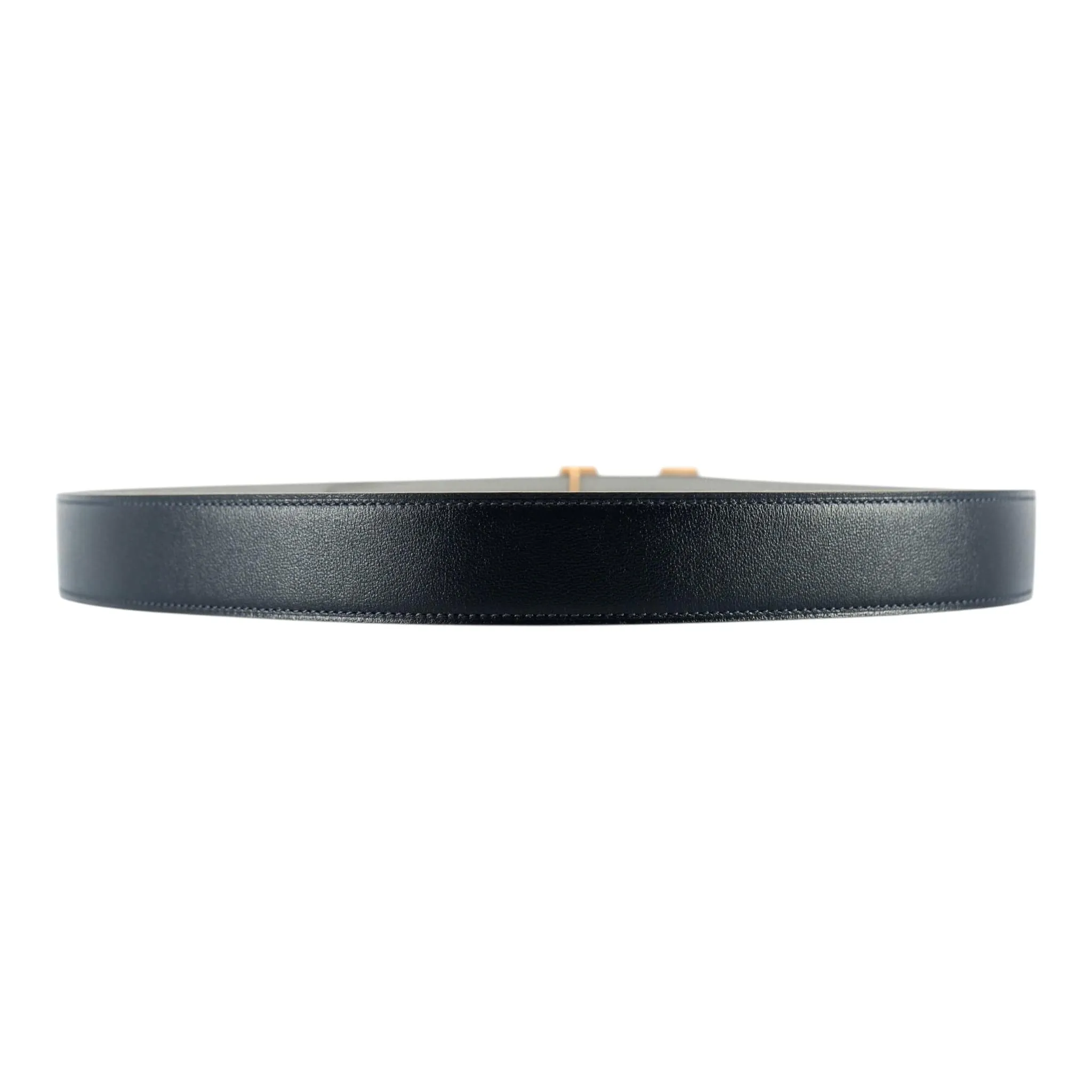 Hermes H Buckle 32MM Reversible Leather Belt Grey Navy Blue Gold Pre-Owned