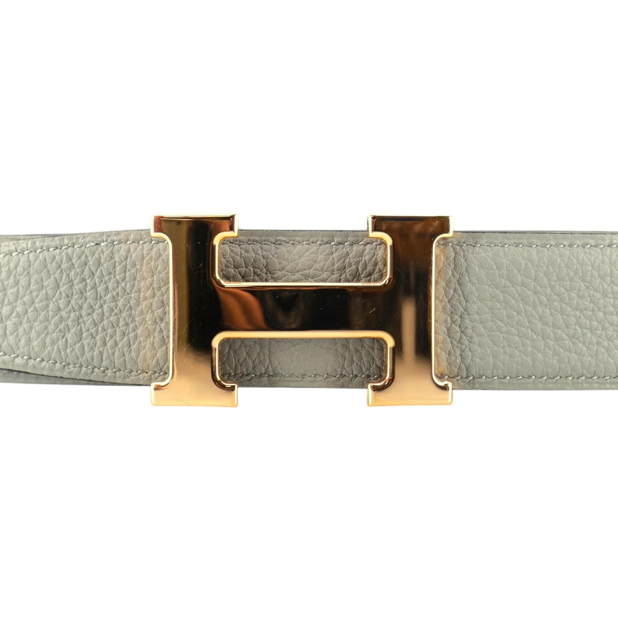 Hermes H Buckle 32MM Reversible Leather Belt Grey Navy Blue Gold Pre-Owned