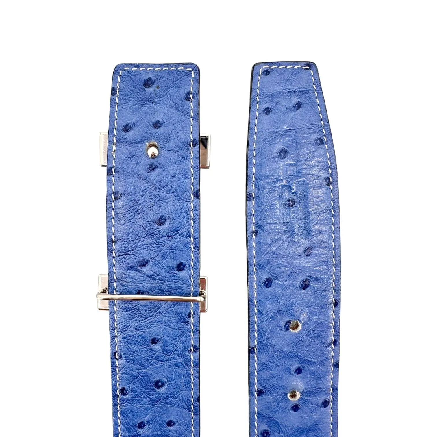 Hermes Hermes H Buckle 32MM Reversible Ostrich Leather Belt Brown Blue Pre-Owned