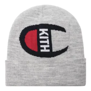 Kith Champion Intarsia Logo Beanie Heather Grey