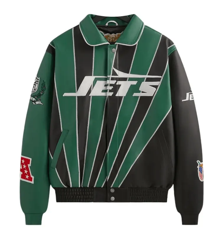 Kith x Jeff Hamilton NFL Jets Leather Varsity Jacket Multicolor