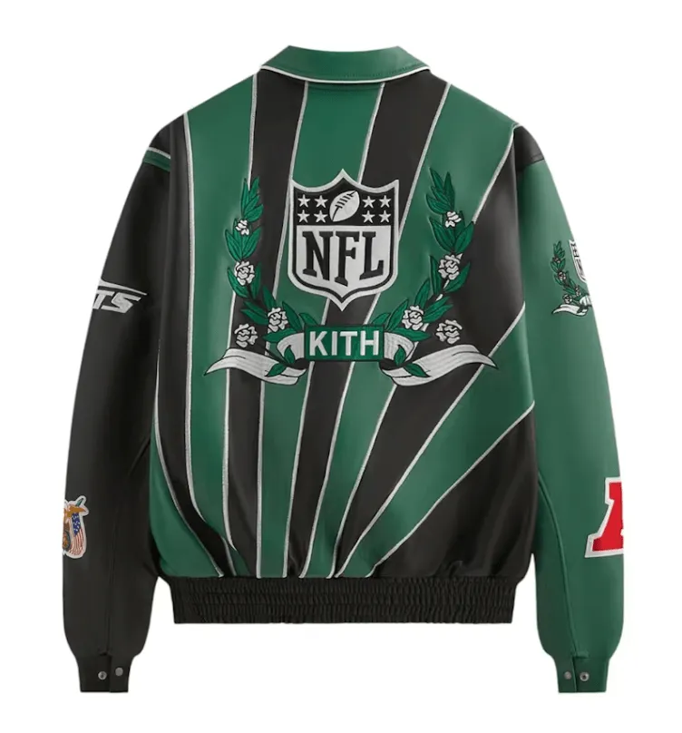 Kith x Jeff Hamilton NFL Jets Leather Varsity Jacket Multicolor