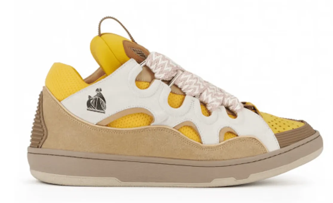 Lanvin Leather Curb Sneaker Yellow Beige