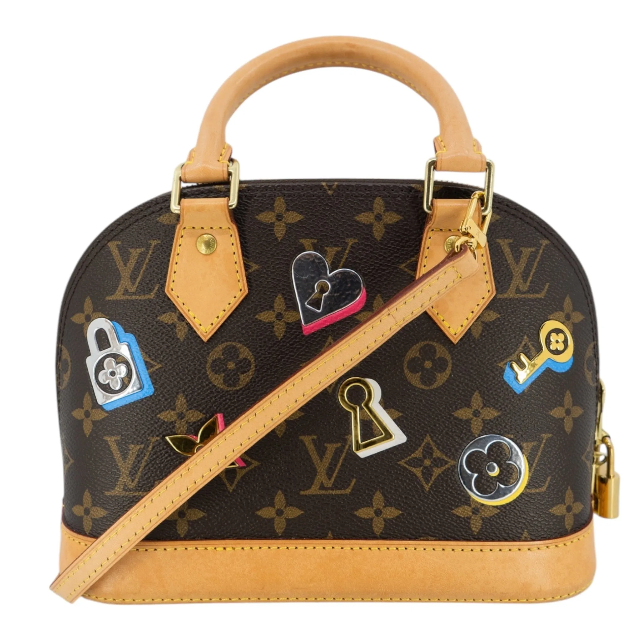 Louis Vuitton Alma BB Love Lock Handbag Monogram Beige Multi Pre-Owned