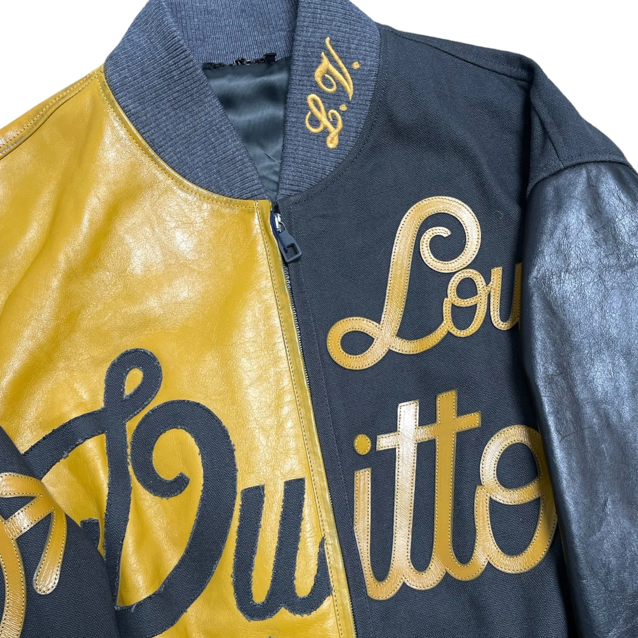 Louis Vuitton Mix Canvas Leather Bomber Jacket Gold Black