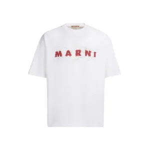 Marni Wrinkled Logo Short Sleeve Tee Shirt Lily White
