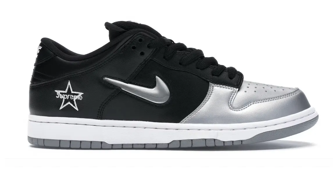 Nike SB Dunk Low Supreme Jewel Swoosh Silver