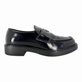 Prada Triangle Logo Leather Loafer Black Pre-Owned