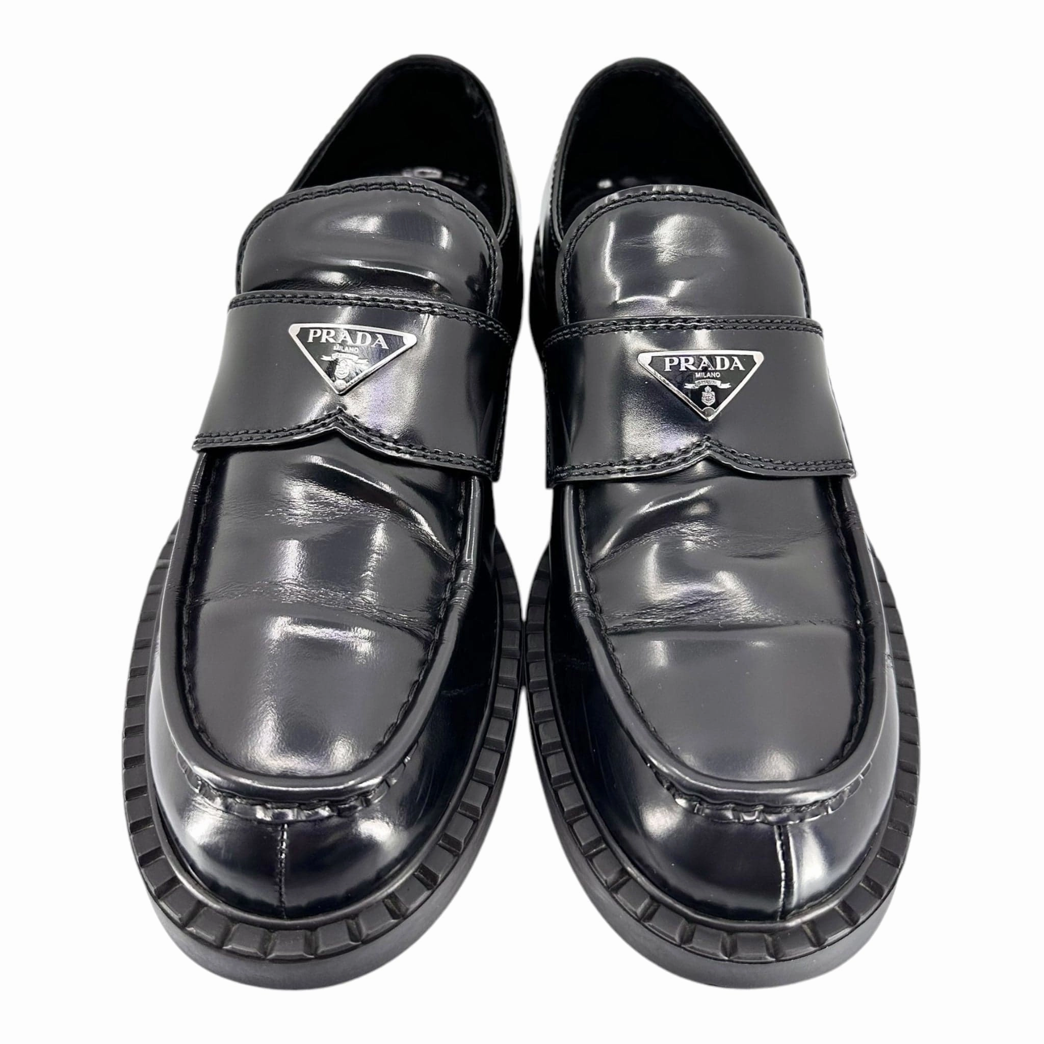 Prada Triangle Logo Leather Loafer Black Pre-Owned