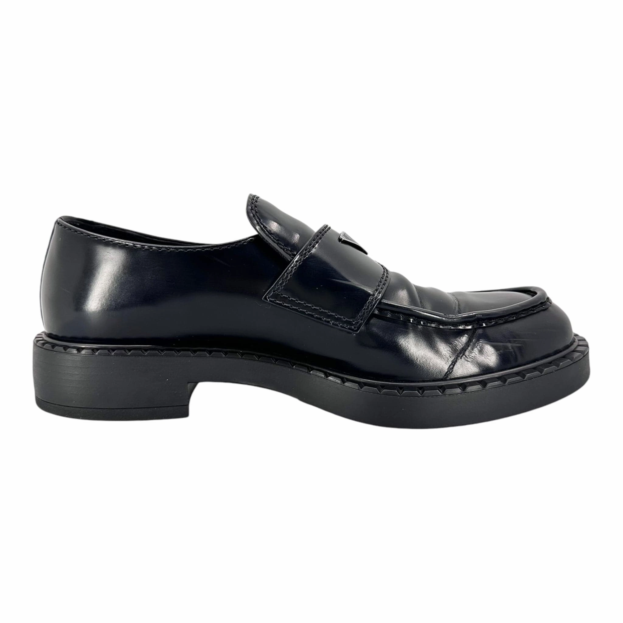 Prada Triangle Logo Leather Loafer Black Pre-Owned