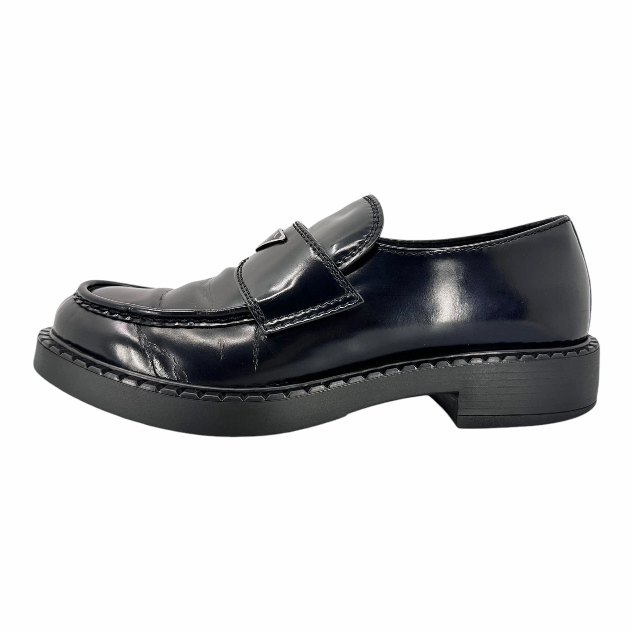 Prada Triangle Logo Leather Loafer Black Pre-Owned