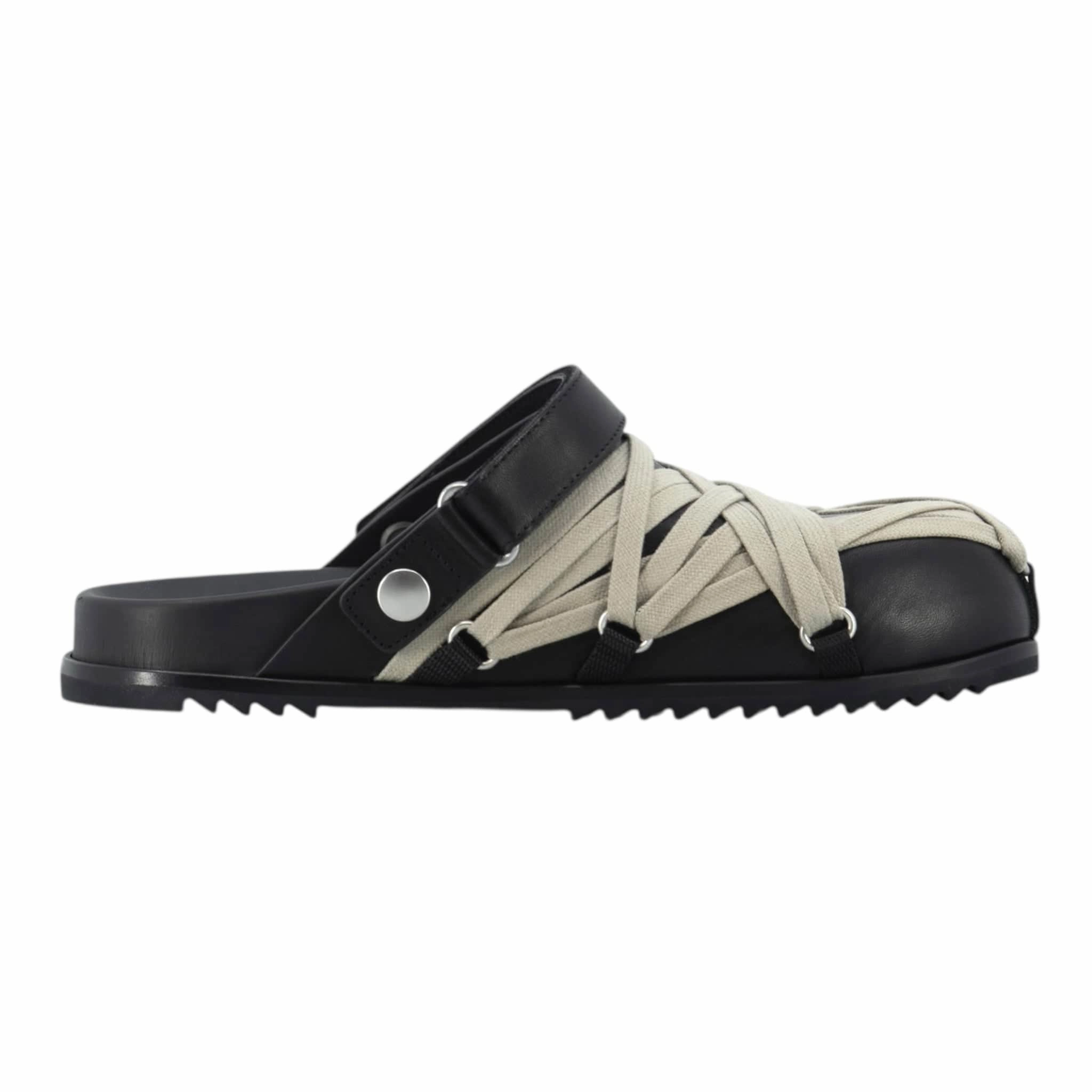 Rick Owens Hollywood Megalaced Mule Sandal Granola Black