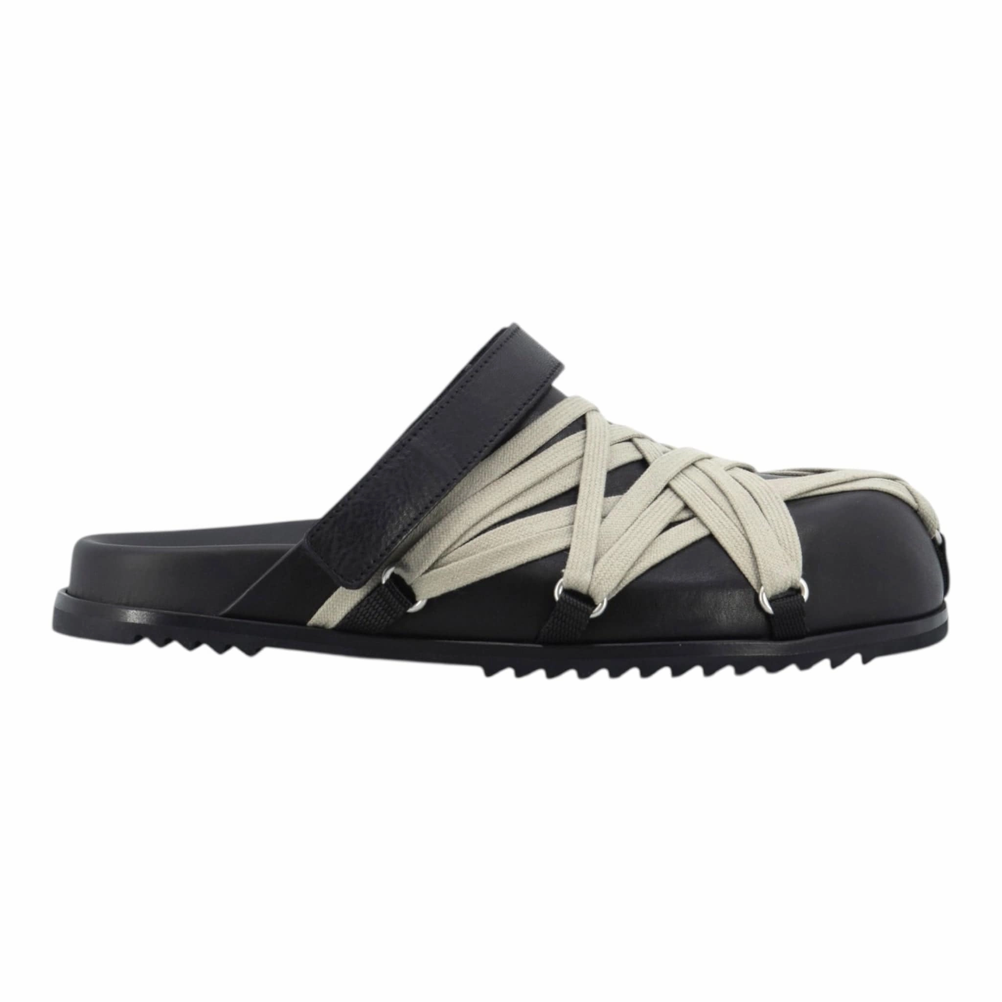 Rick Owens Hollywood Megalaced Mule Sandal Granola Black