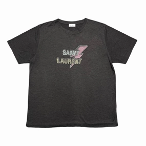 Saint Laurent Lightning Bolt Logo Short Sleeve Tee Shirt Black Pre-Owned