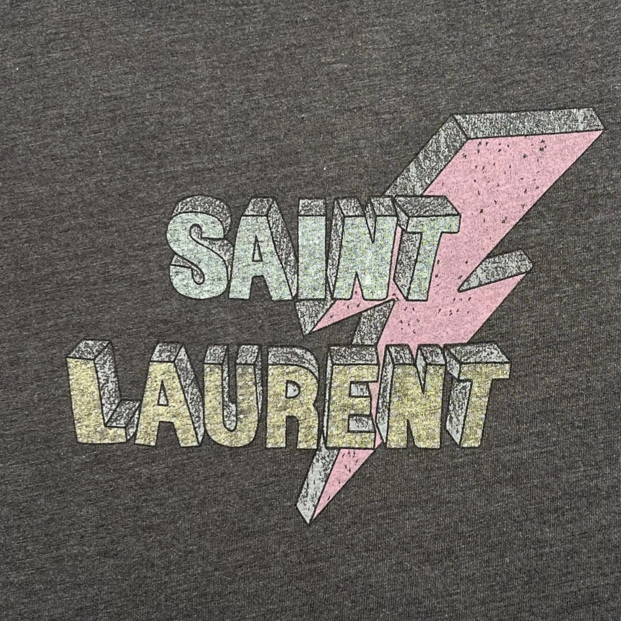 Saint Laurent Lightning Bolt Logo Short Sleeve Tee Shirt Black Pre-Owned