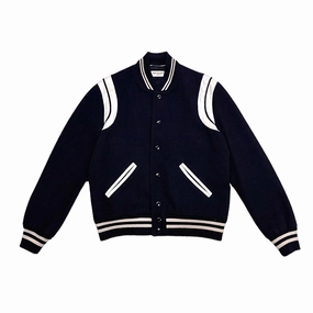 Saint Laurent Teddy Varsity Jacket Black White Pre-Owned