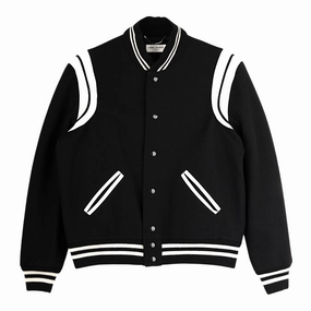 Saint Laurent Teddy Varsity Jacket Black White Pre-Owned