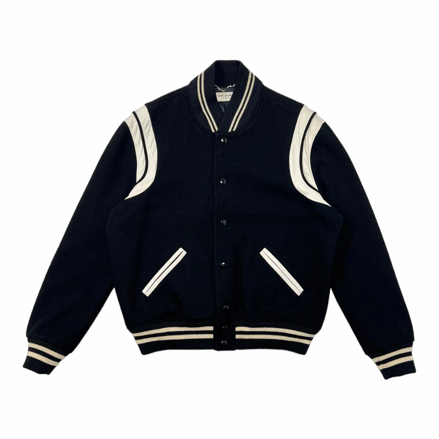 Saint Laurent Teddy Varsity Jacket Black White Pre-Owned