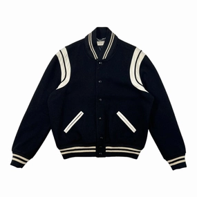 Saint Laurent Teddy Varsity Jacket Black White Pre-Owned