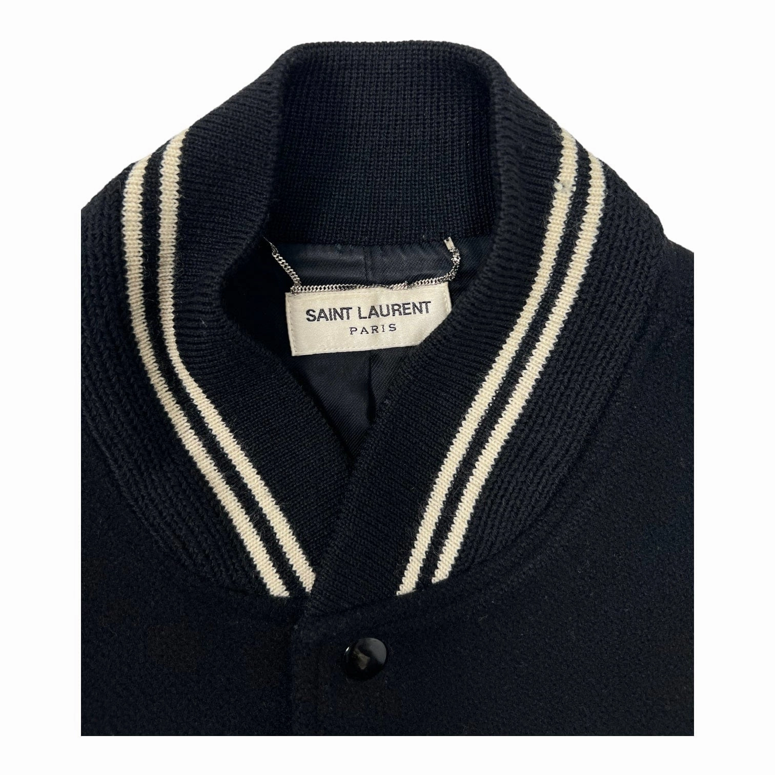 Saint Laurent Teddy Varsity Jacket Black White Pre-Owned