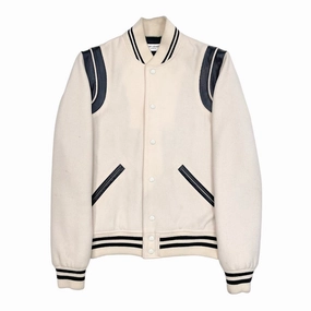 Saint Laurent Teddy Varsity Jacket Natural Black Pre-Owned
