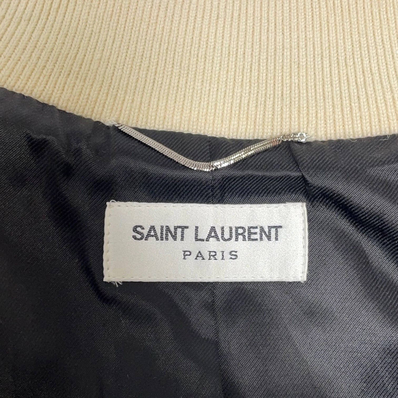 Saint Laurent Teddy Varsity Jacket Natural Black Pre-Owned