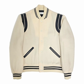 Saint Laurent Teddy Varsity Jacket Natural Black Pre-Owned