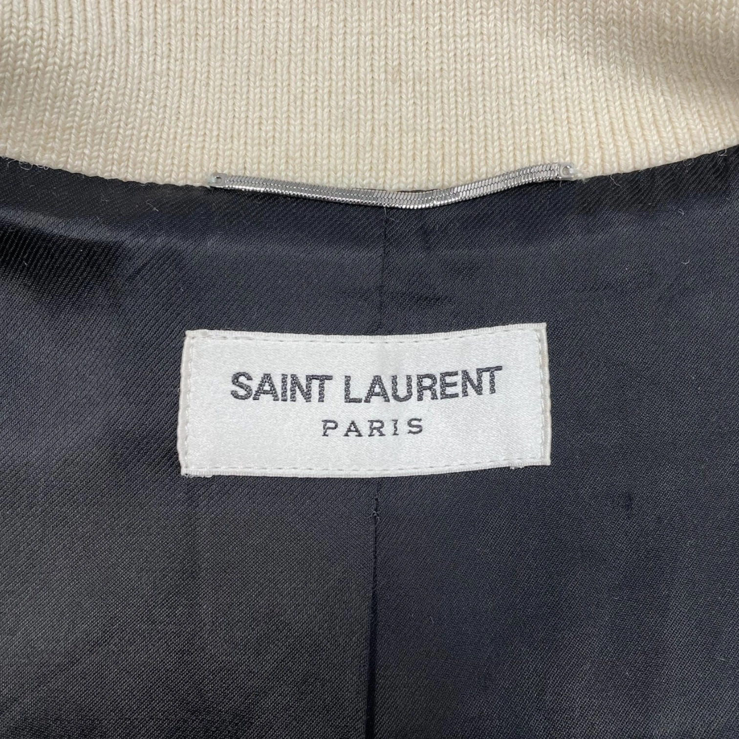 Saint Laurent Teddy Varsity Jacket Natural Black Pre-Owned