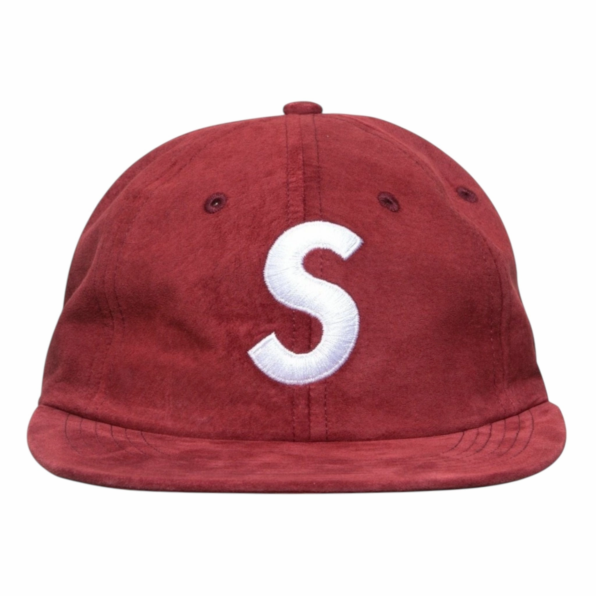 Supreme Embroidered S Logo Suede 6 Panel Hat Burgundy White (FW16)