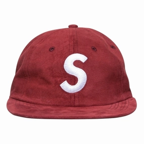 Supreme Embroidered S Logo Suede 6 Panel Hat Burgundy White (FW16)